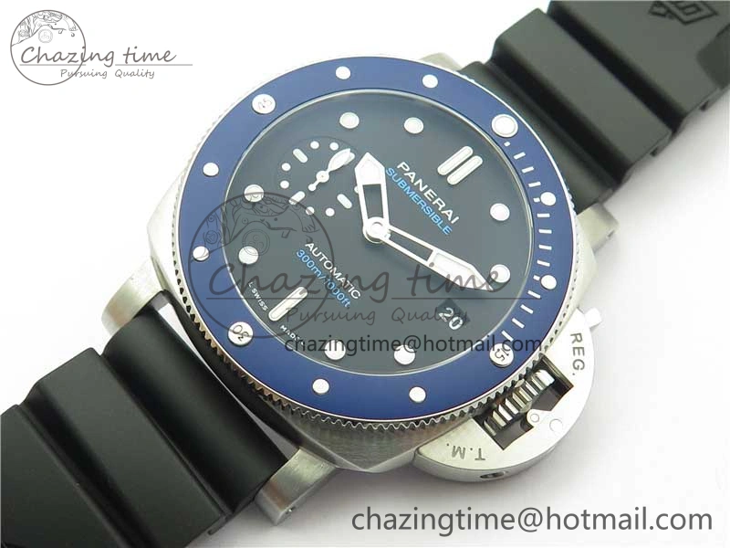 PAM 1209 42mm VSF  Blue Ceramic Bezel 1:1 Best Edition Black Dial on Rubber Strap P.9010 Clone
