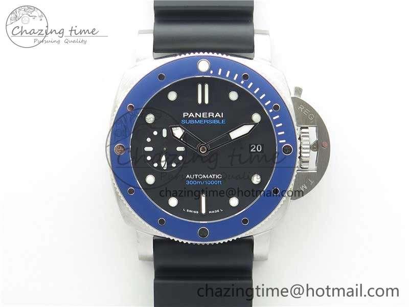 PAM 1209 42mm VSF  Blue Ceramic Bezel 1:1 Best Edition Black Dial on Rubber Strap P.9010 Clone