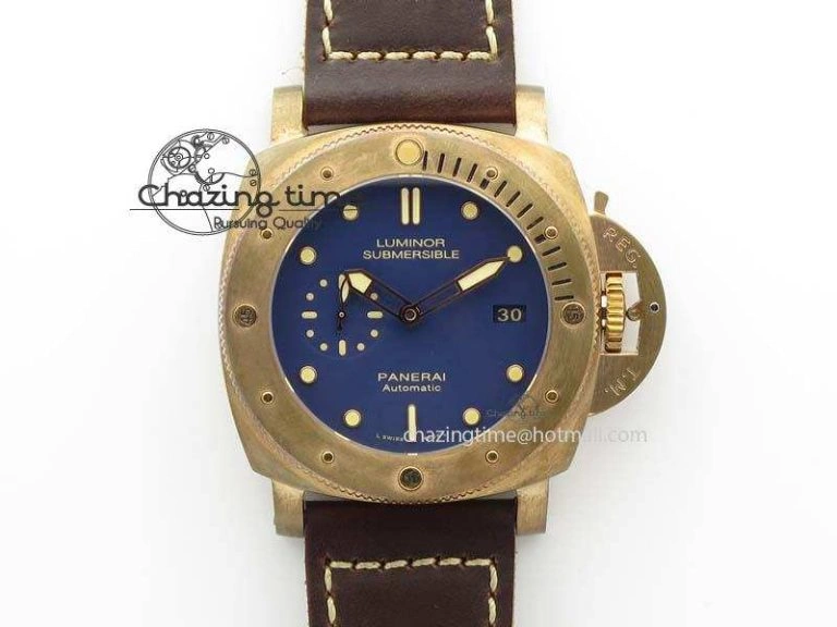 PAM 671 T Bronzo Lite XF Best Edition Blue Dial On Dark Brown Leather Strap P.9010