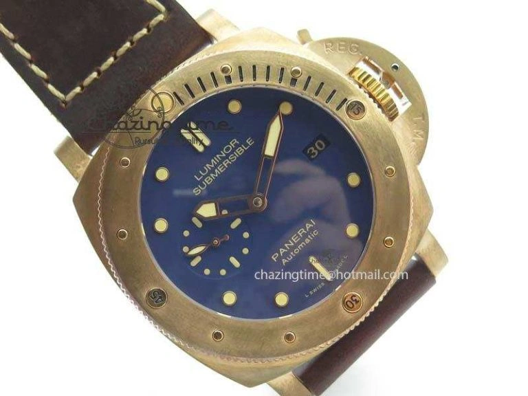 PAM 671 T Bronzo Lite XF Best Edition Blue Dial On Dark Brown Leather Strap P.9010
