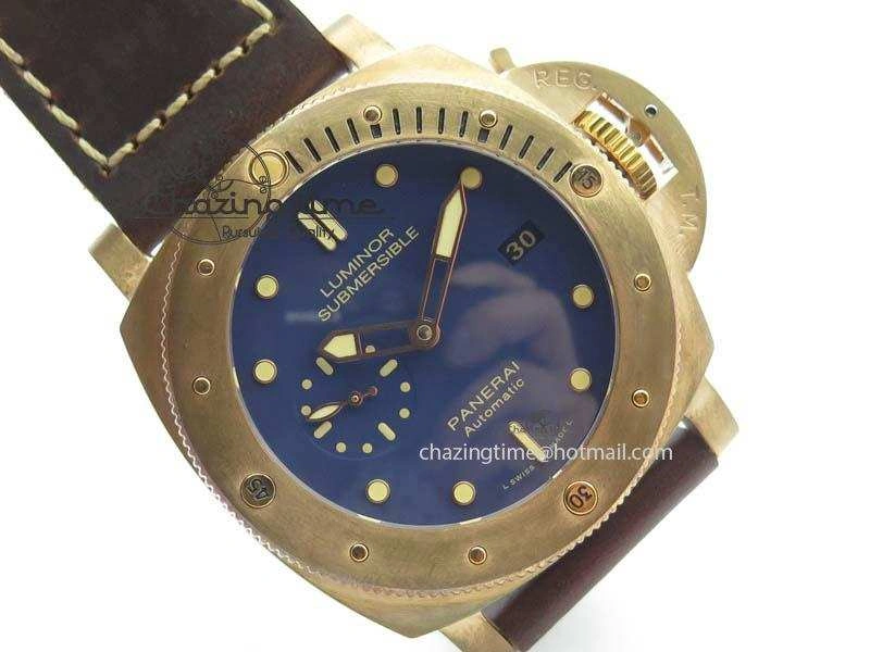 PAM 671 T Bronzo Lite XF Best Edition Blue Dial On Dark Brown Leather Strap P.9010