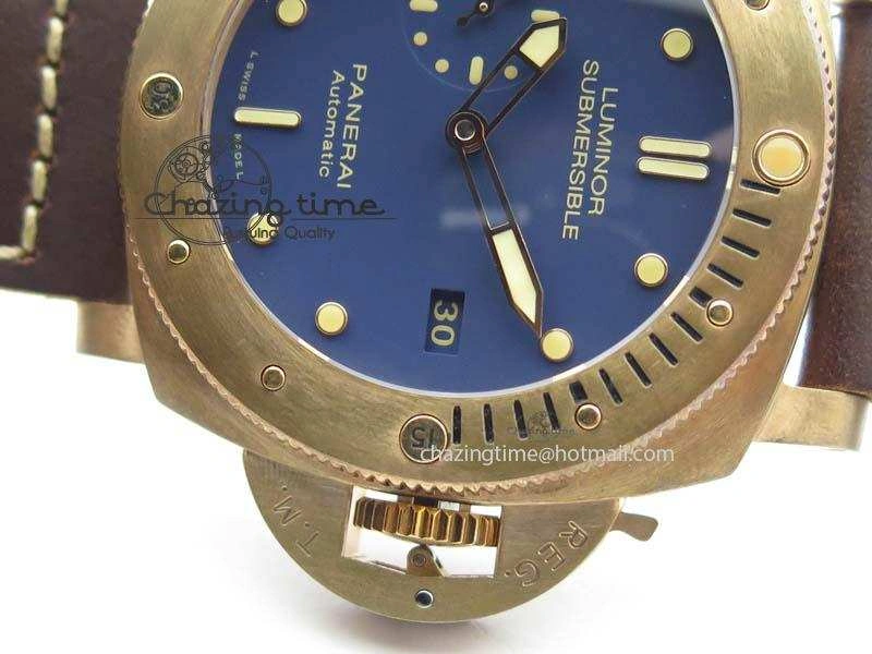 PAM 671 T Bronzo Lite XF Best Edition Blue Dial On Dark Brown Leather Strap P.9010