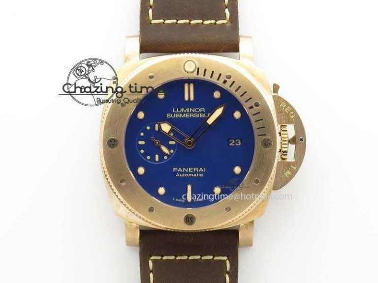 PAM 671 T Bronzo ZF Best Edition Blue Dial On Dark Brown Leather Strap P.9010