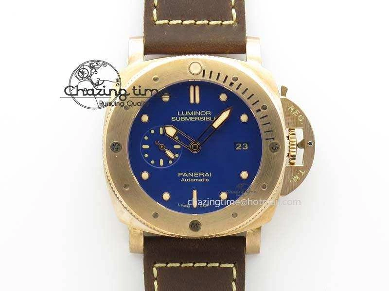 PAM 671 T Bronzo ZF Best Edition Blue Dial On Dark Brown Leather Strap P.9010