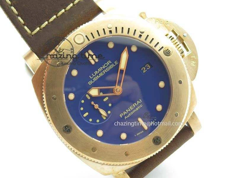 PAM 671 T Bronzo ZF Best Edition Blue Dial On Dark Brown Leather Strap P.9010