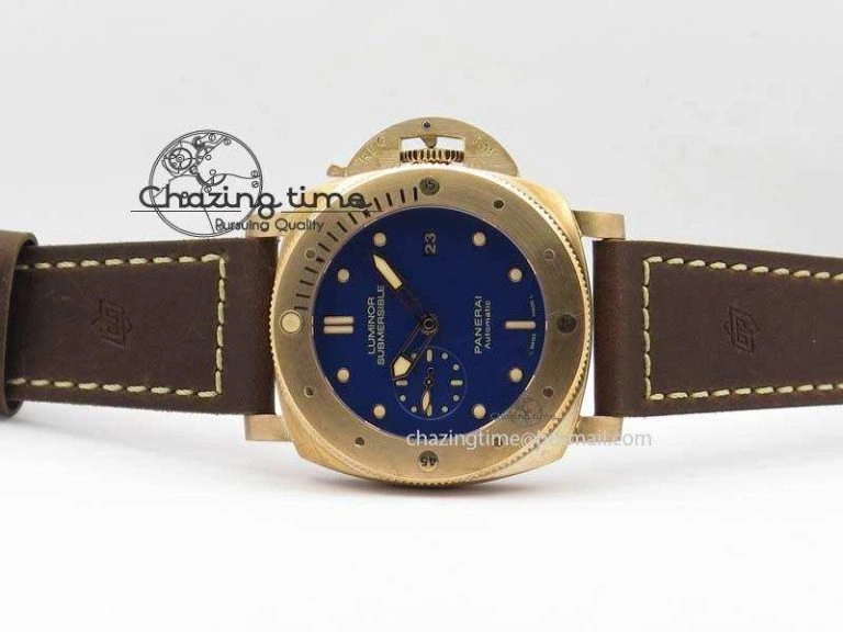 PAM 671 T Bronzo ZF Best Edition Blue Dial On Dark Brown Leather Strap P.9010