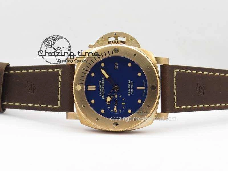 PAM 671 T Bronzo ZF Best Edition Blue Dial On Dark Brown Leather Strap P.9010