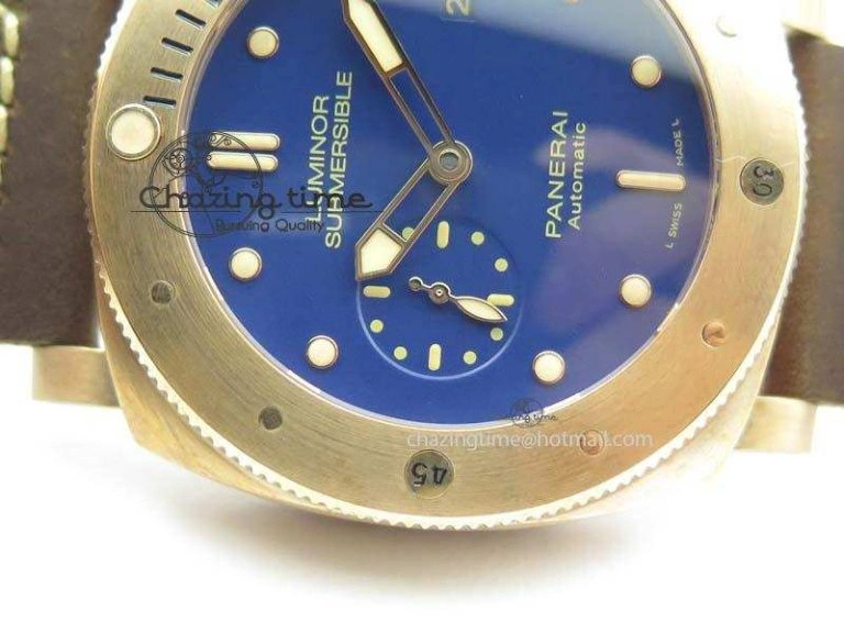 PAM 671 T Bronzo ZF Best Edition Blue Dial On Dark Brown Leather Strap P.9010