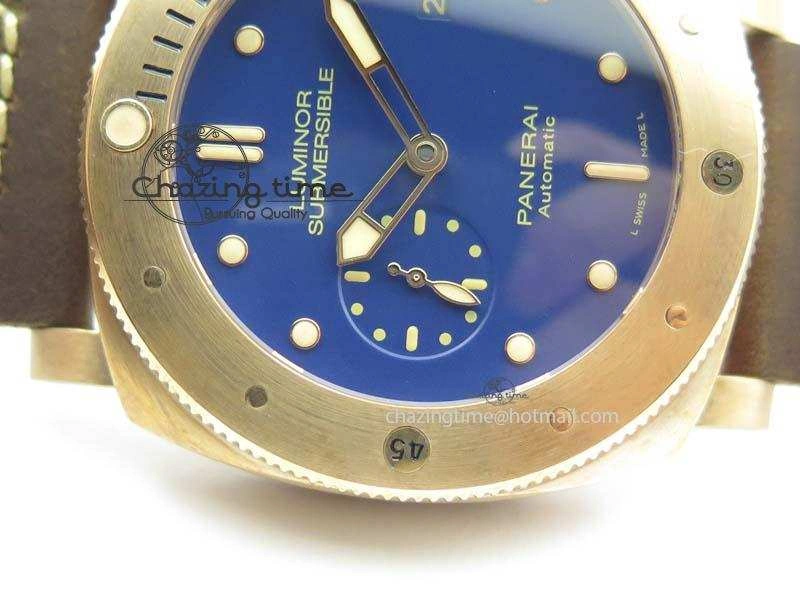 PAM 671 T Bronzo ZF Best Edition Blue Dial On Dark Brown Leather Strap P.9010