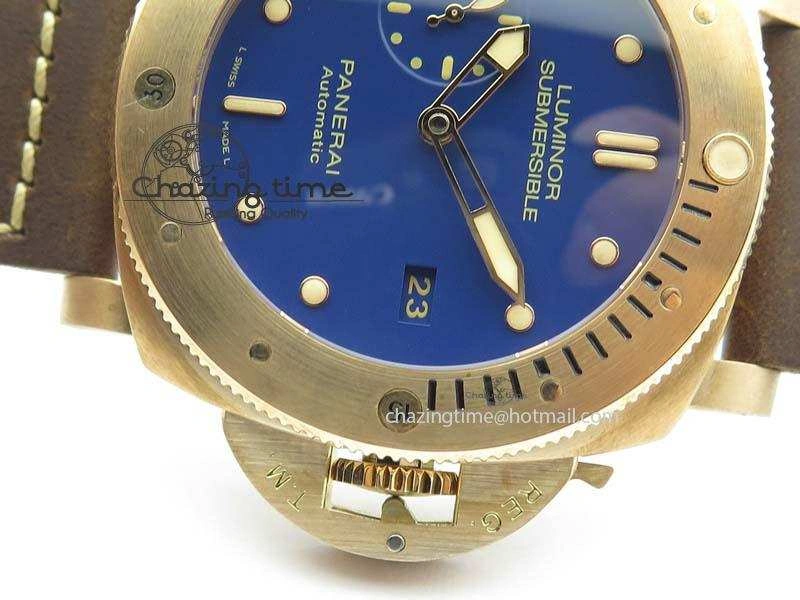 PAM 671 T Bronzo ZF Best Edition Blue Dial On Dark Brown Leather Strap P.9010