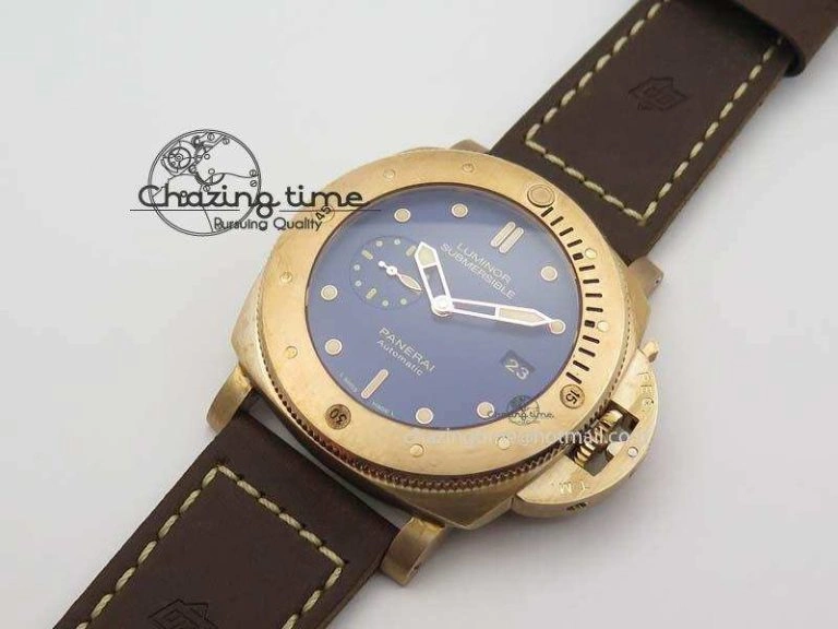 PAM 671 T Bronzo ZF Best Edition Blue Dial On Dark Brown Leather Strap P.9010