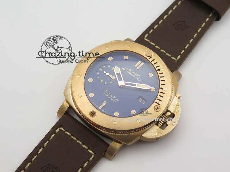 PAM 671 T Bronzo ZF Best Edition Blue Dial On Dark Brown Leather Strap P.9010