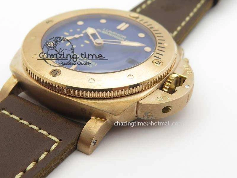 PAM 671 T Bronzo ZF Best Edition Blue Dial On Dark Brown Leather Strap P.9010