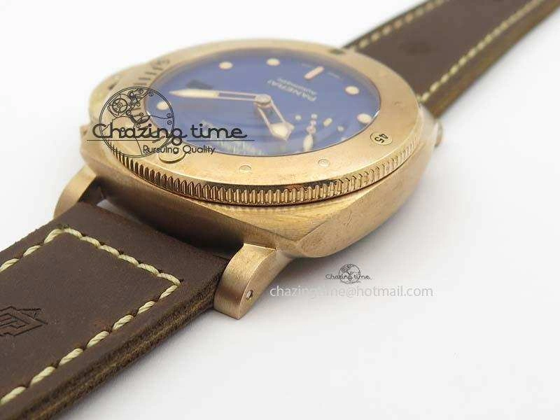 PAM 671 T Bronzo ZF Best Edition Blue Dial On Dark Brown Leather Strap P.9010
