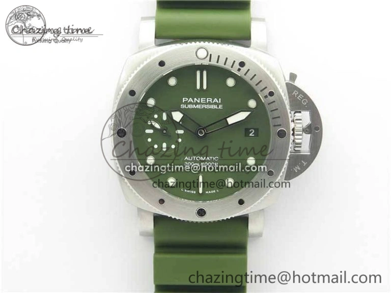 PAM1055 Luminor Submersible 42mm Verde Militare VSF 1:1 Best Edition on Green Rubber Strap P.900 Clone