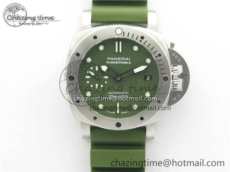 PAM1055 Luminor Submersible 42mm Verde Militare VSF 1:1 Best Edition on Green Rubber Strap P.900 Clone