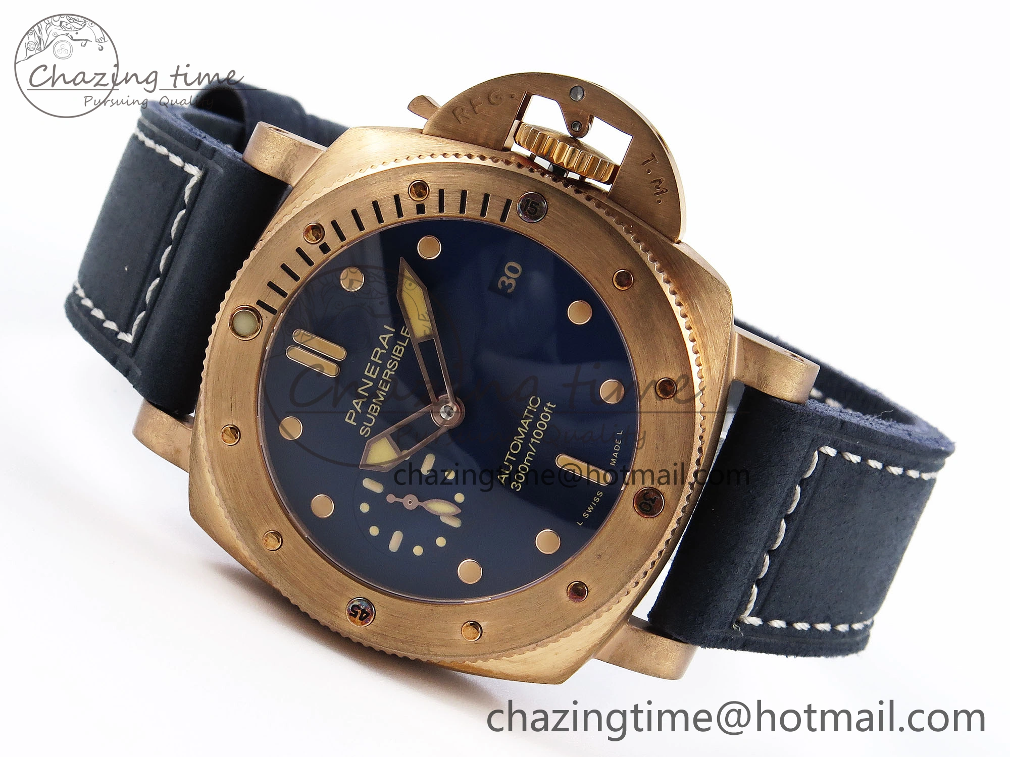 PAM1074 W BRONZO VSF 1:1 BEST EDITION BLUE DIAL ON BLUE CALFSKIN STRAP P.900 CLONE