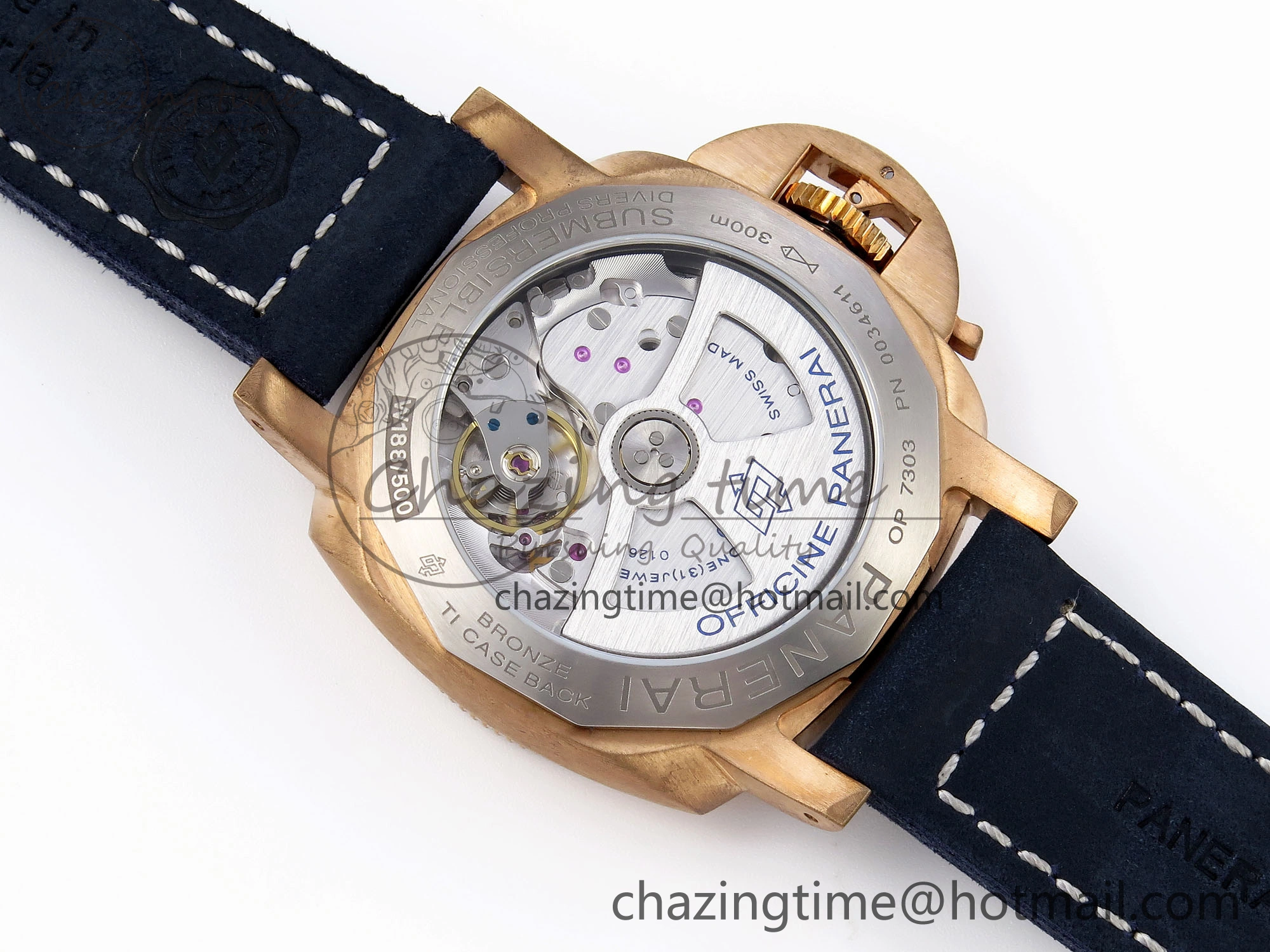 PAM1074 W BRONZO VSF 1:1 BEST EDITION BLUE DIAL ON BLUE CALFSKIN STRAP P.900 CLONE