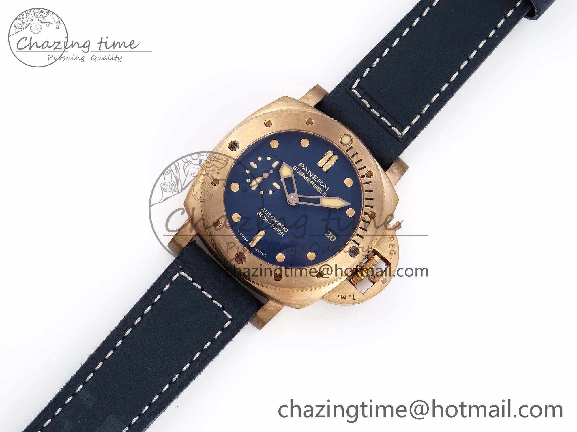PAM1074 W BRONZO VSF 1:1 BEST EDITION BLUE DIAL ON BLUE CALFSKIN STRAP P.900 CLONE