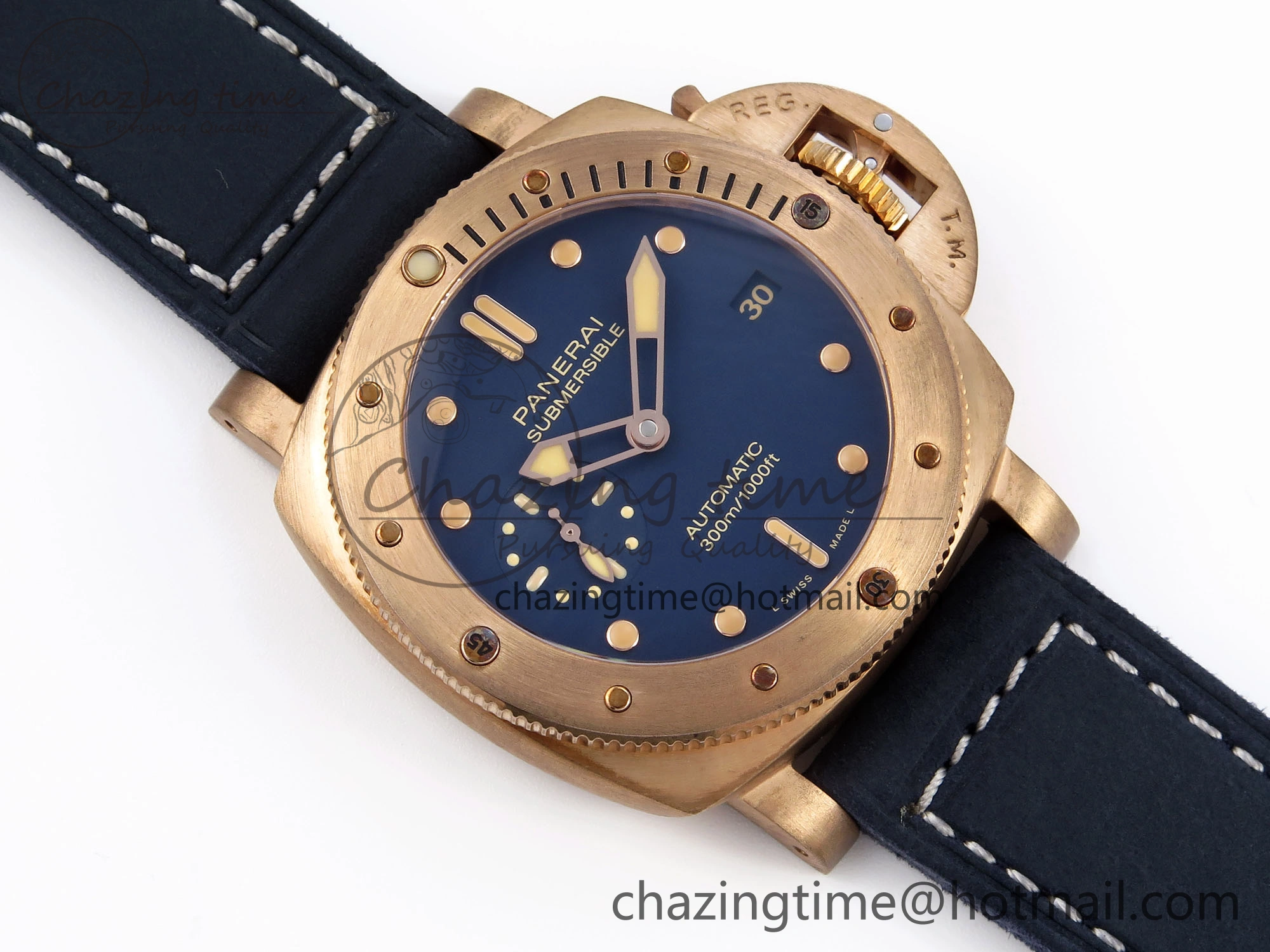PAM1074 W BRONZO VSF 1:1 BEST EDITION BLUE DIAL ON BLUE CALFSKIN STRAP P.900 CLONE