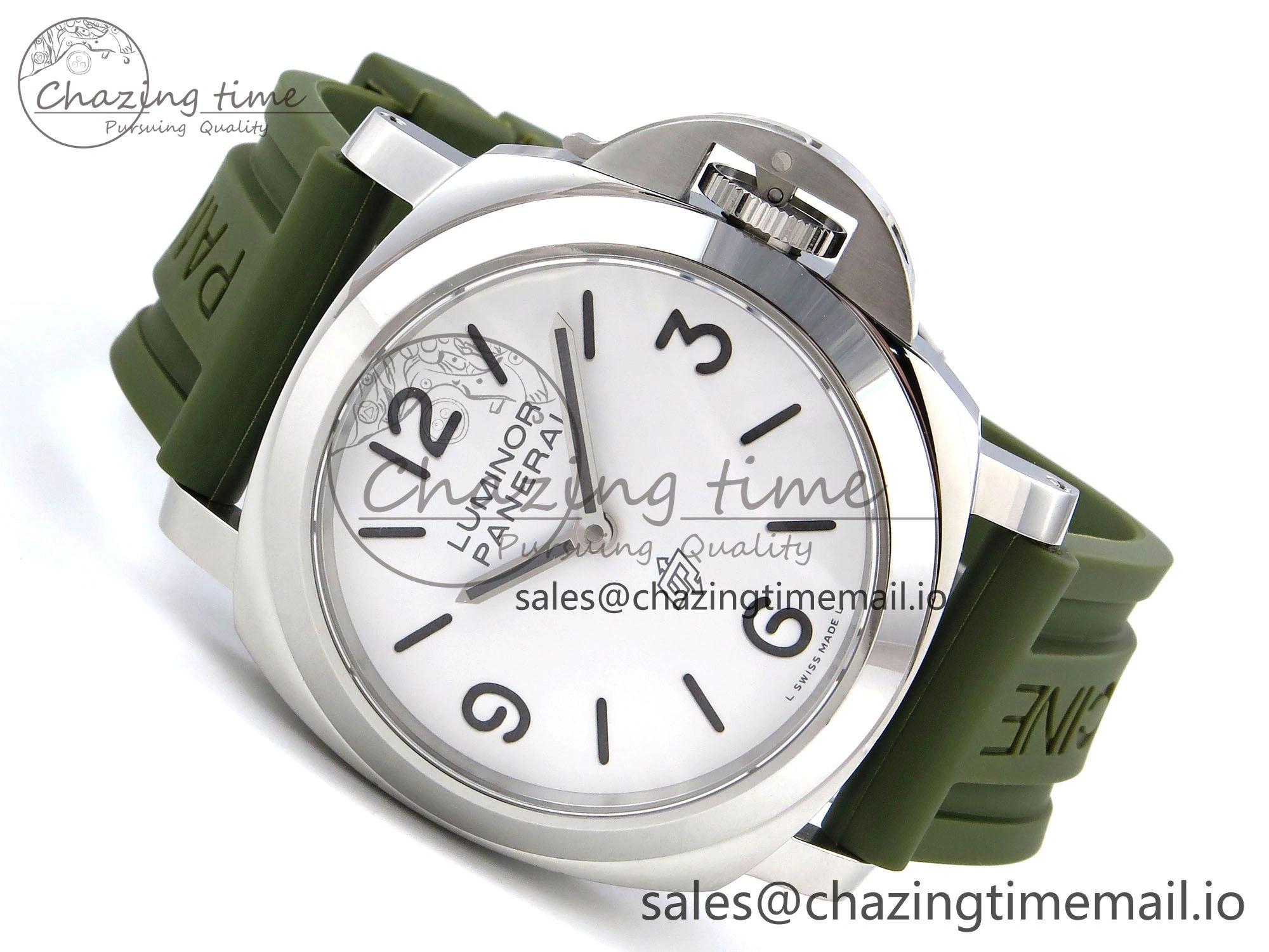PAM1087 W HWF 1:1 Best Edition White Dial on Green Rubber Strap A6497