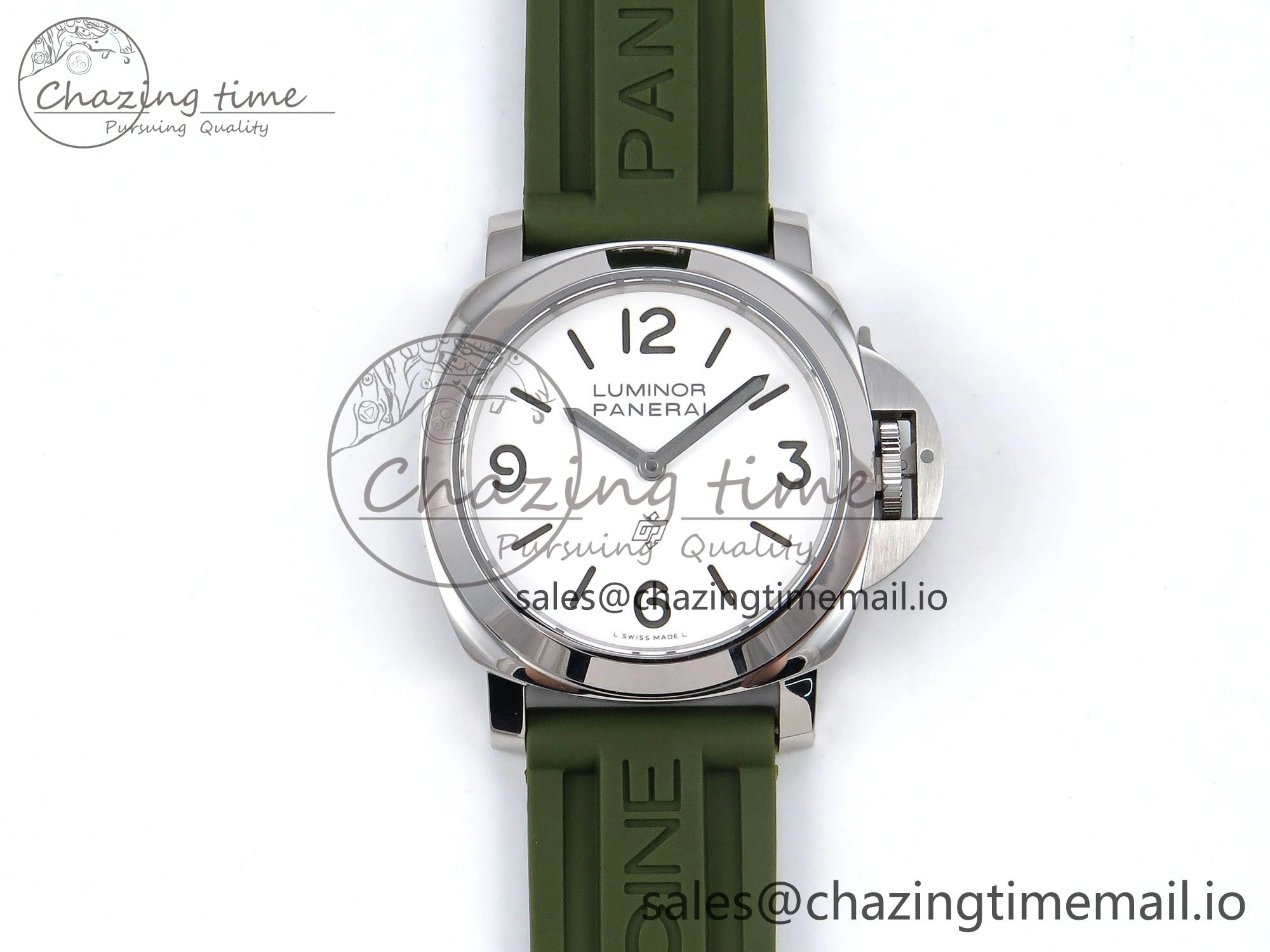 PAM1087 W HWF 1:1 Best Edition White Dial on Green Rubber Strap A6497
