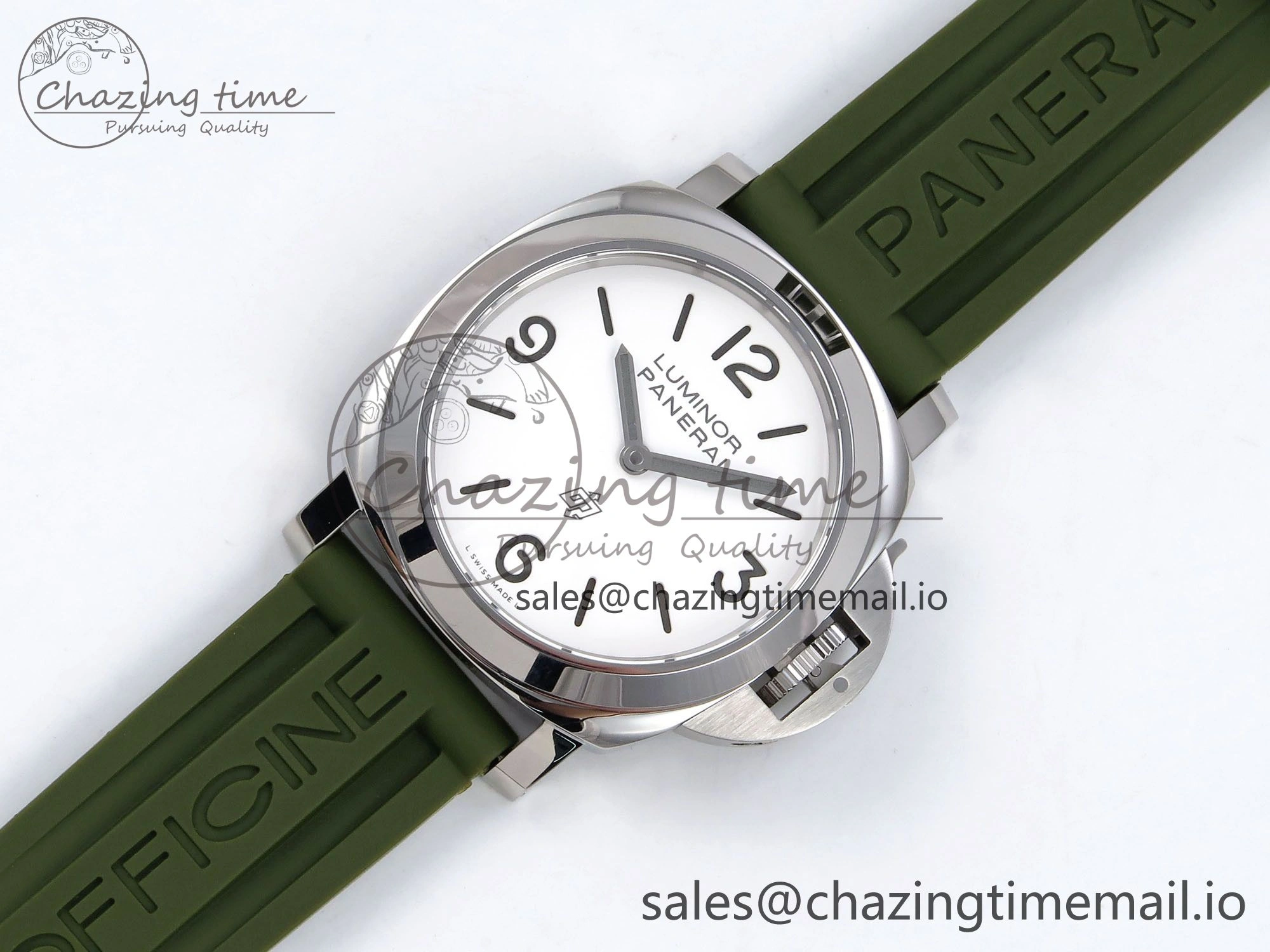 PAM1087 W HWF 1:1 Best Edition White Dial on Green Rubber Strap A6497