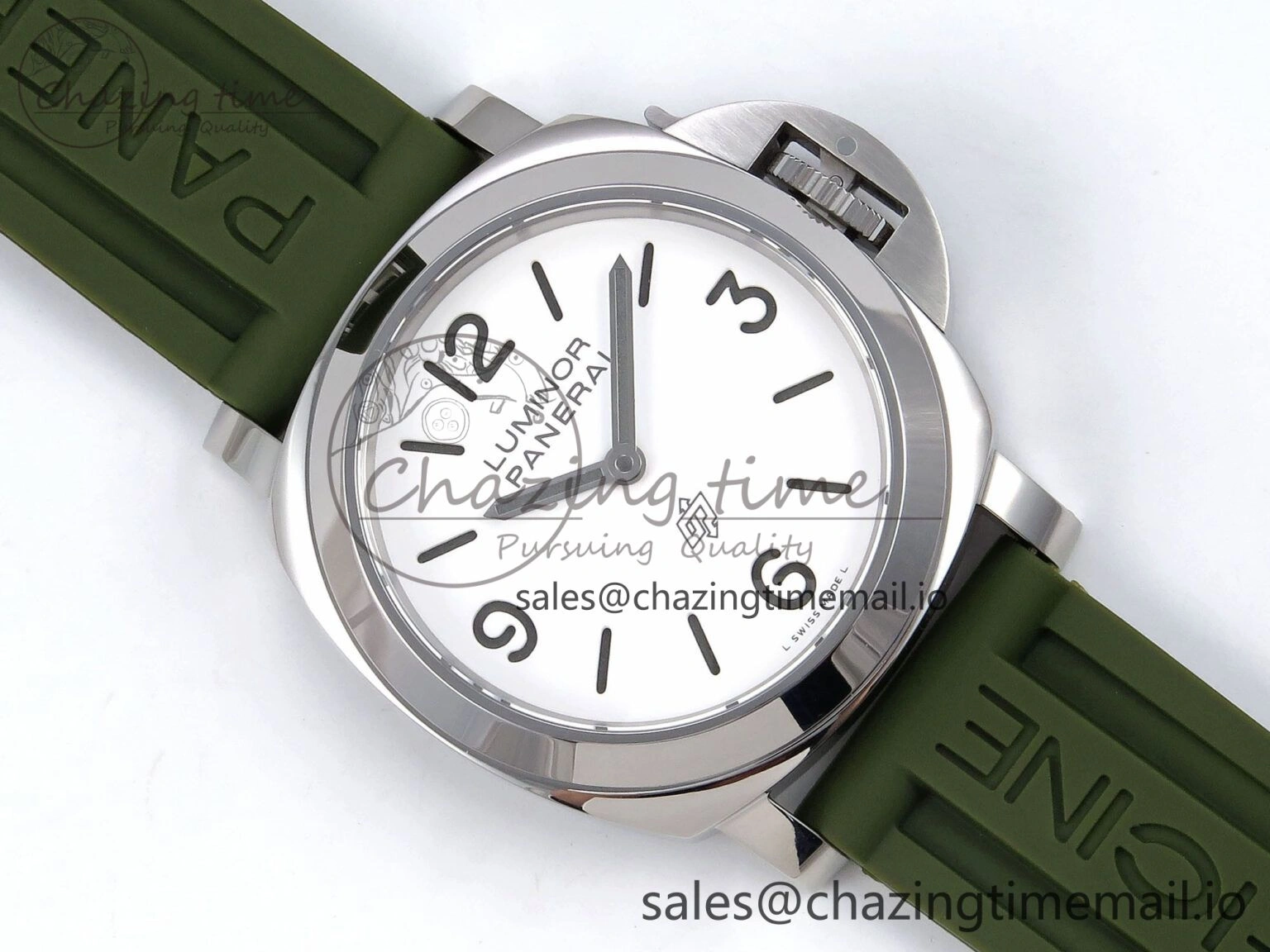 PAM1087 W HWF 1:1 Best Edition White Dial on Green Rubber Strap A6497