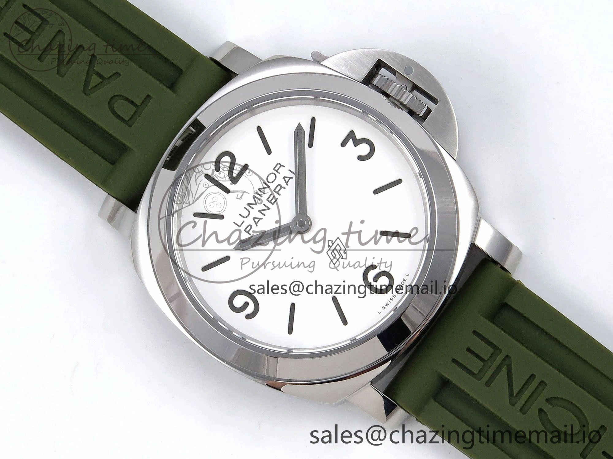 PAM1087 W HWF 1:1 Best Edition White Dial on Green Rubber Strap A6497