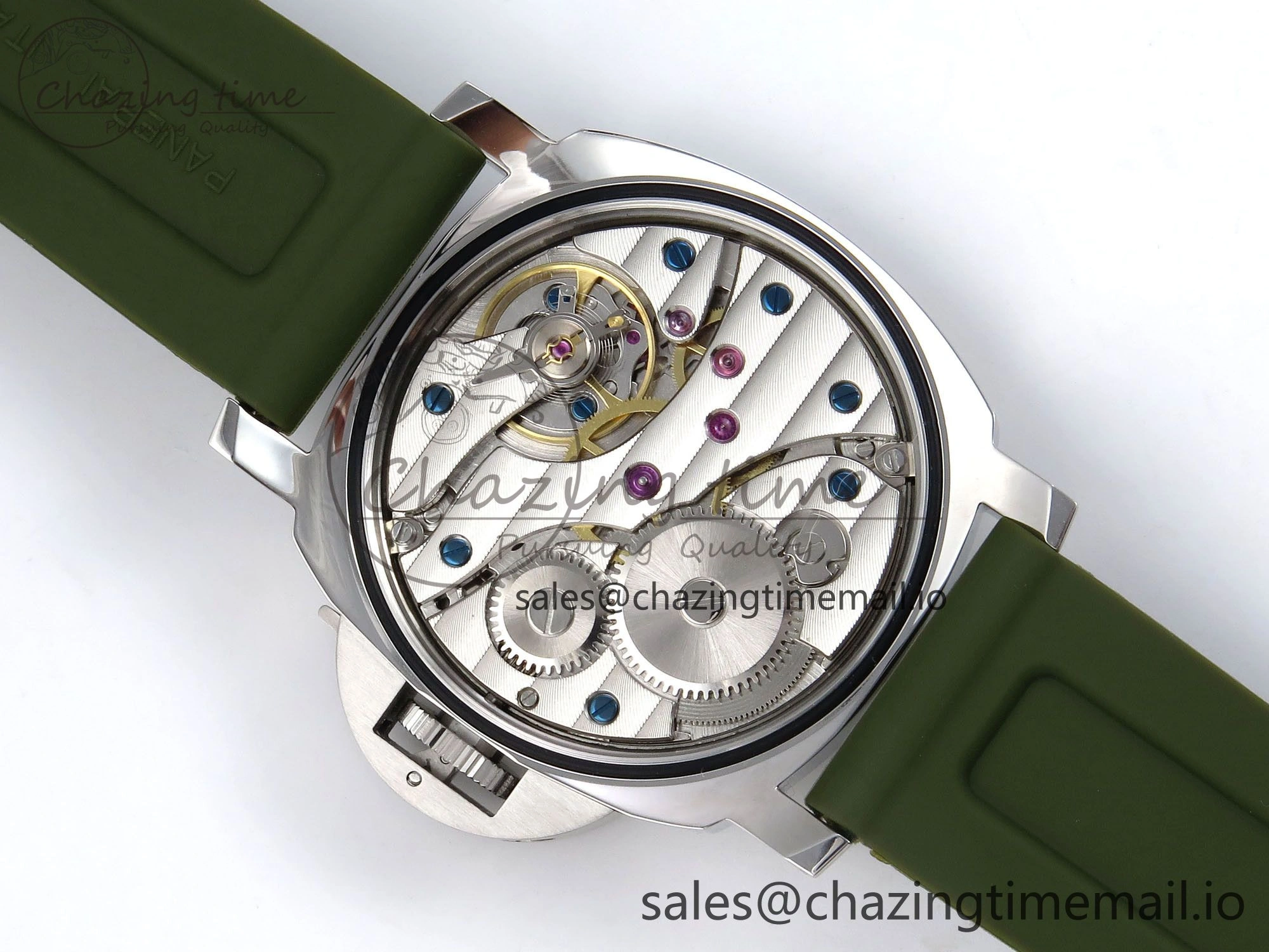 PAM1087 W HWF 1:1 Best Edition White Dial on Green Rubber Strap A6497