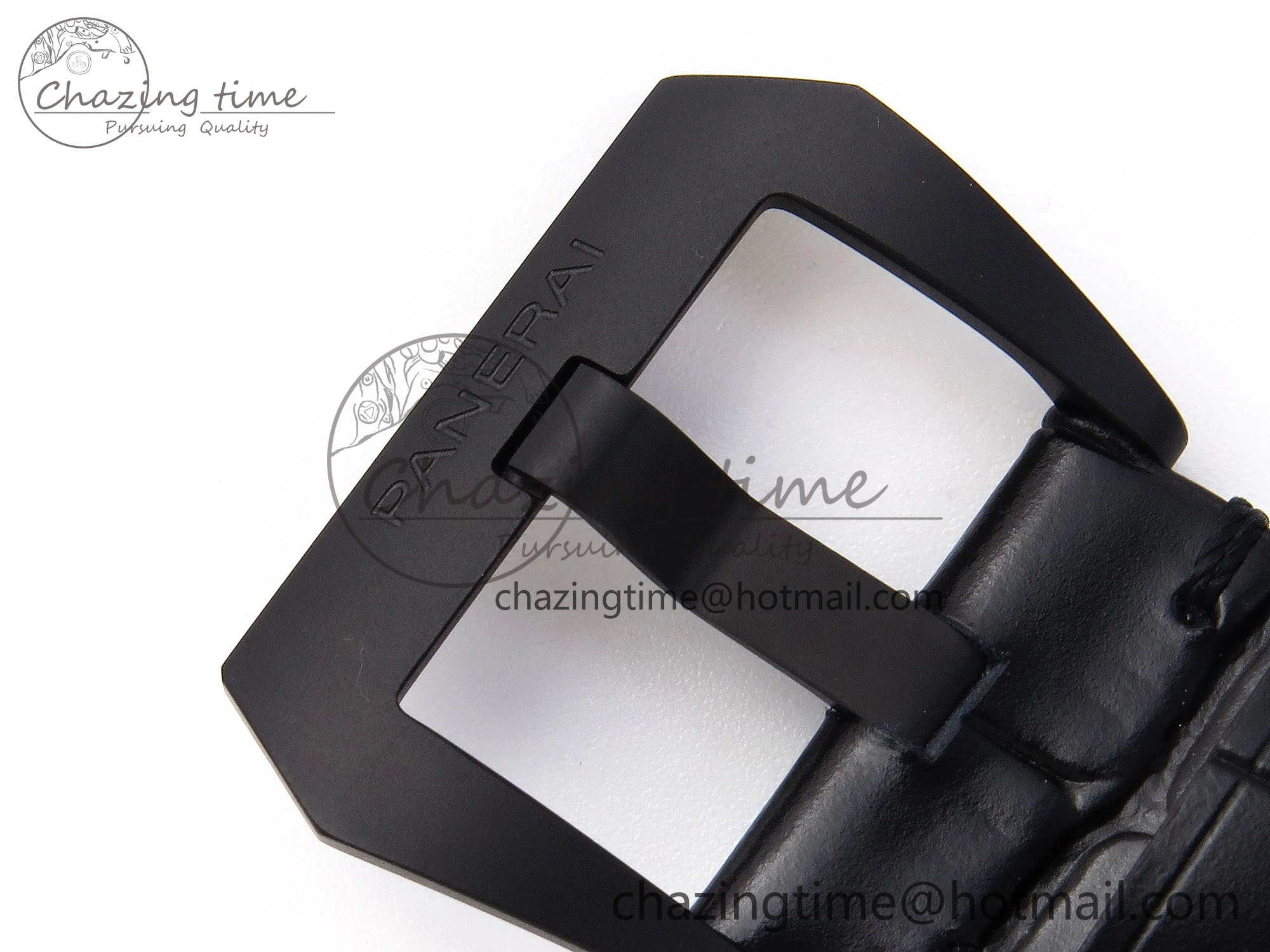 PAM1096 W LUMINOR GMT 42MM TITANIUM VSF 1:1 BEST EDITION BLACK DIAL ON BLACK LEATHER STRAP P.9011 SUPER CLONE