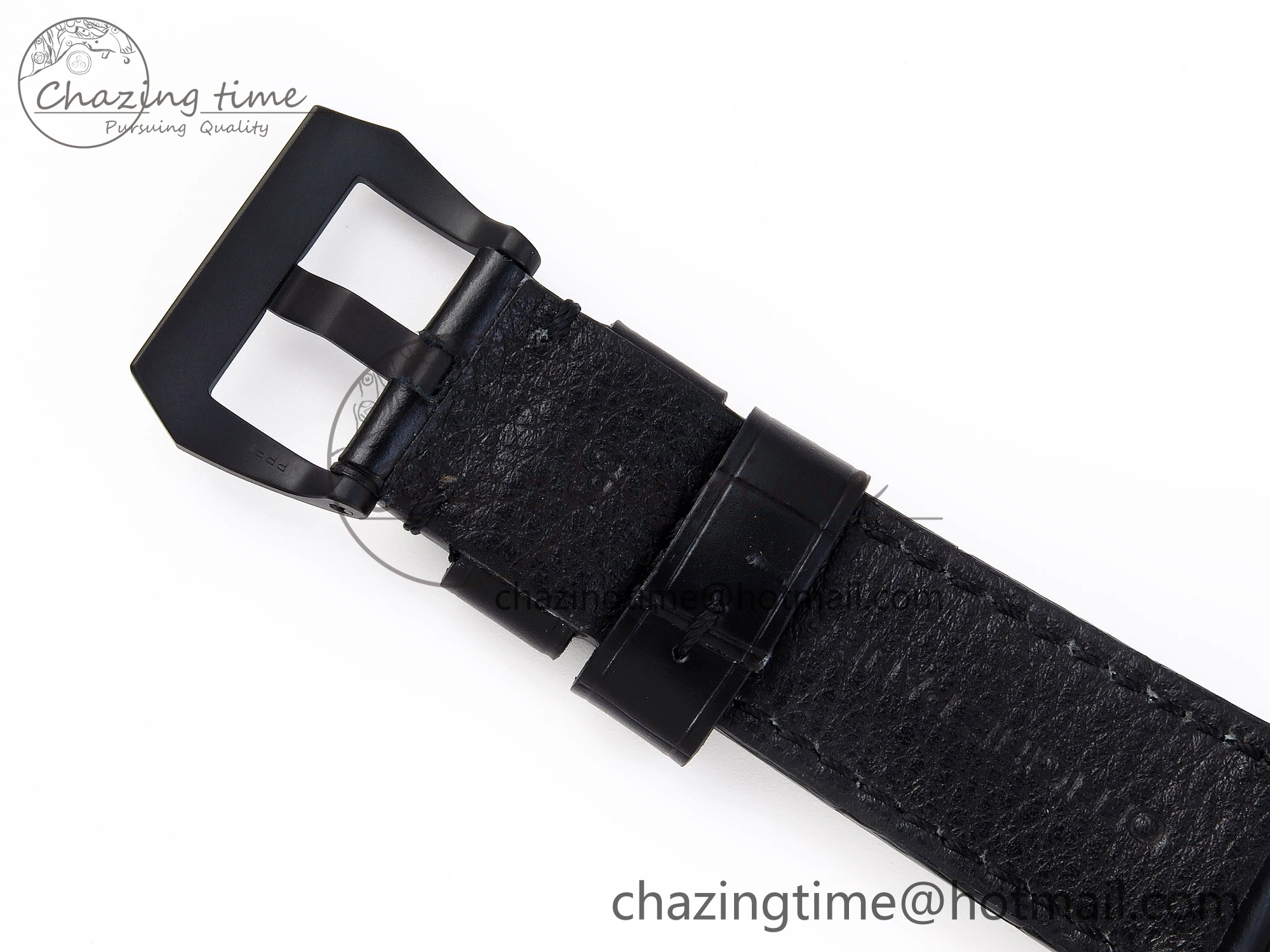 PAM1096 W LUMINOR GMT 42MM TITANIUM VSF 1:1 BEST EDITION BLACK DIAL ON BLACK LEATHER STRAP P.9011 SUPER CLONE