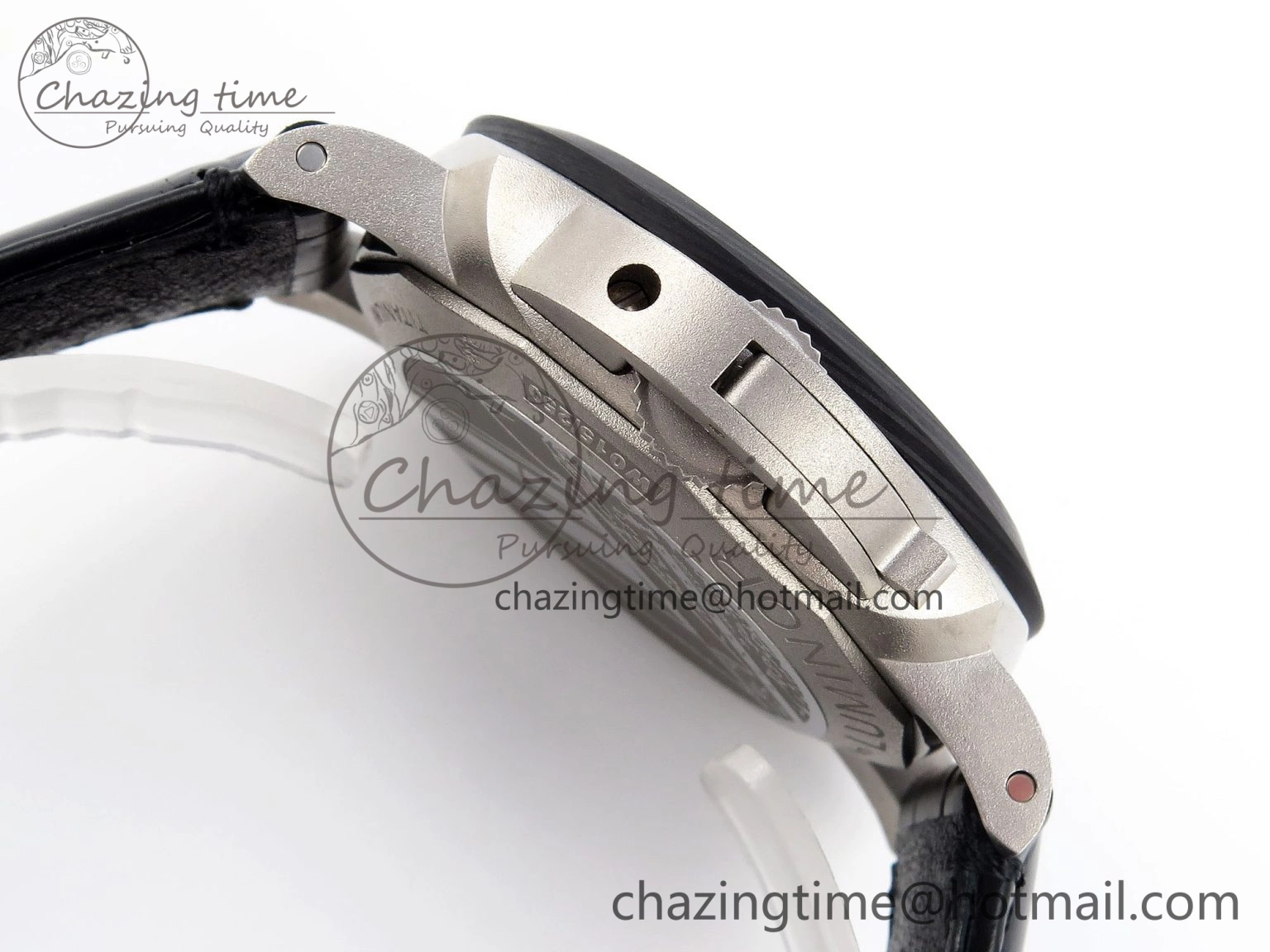 PAM1096 W LUMINOR GMT 42MM TITANIUM VSF 1:1 BEST EDITION BLACK DIAL ON BLACK LEATHER STRAP P.9011 SUPER CLONE