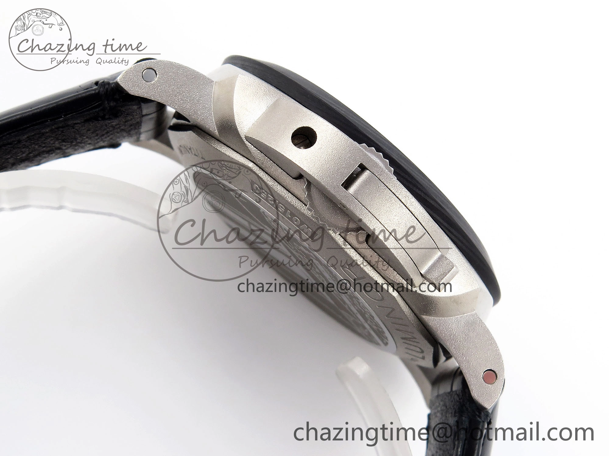PAM1096 W LUMINOR GMT 42MM TITANIUM VSF 1:1 BEST EDITION BLACK DIAL ON BLACK LEATHER STRAP P.9011 SUPER CLONE