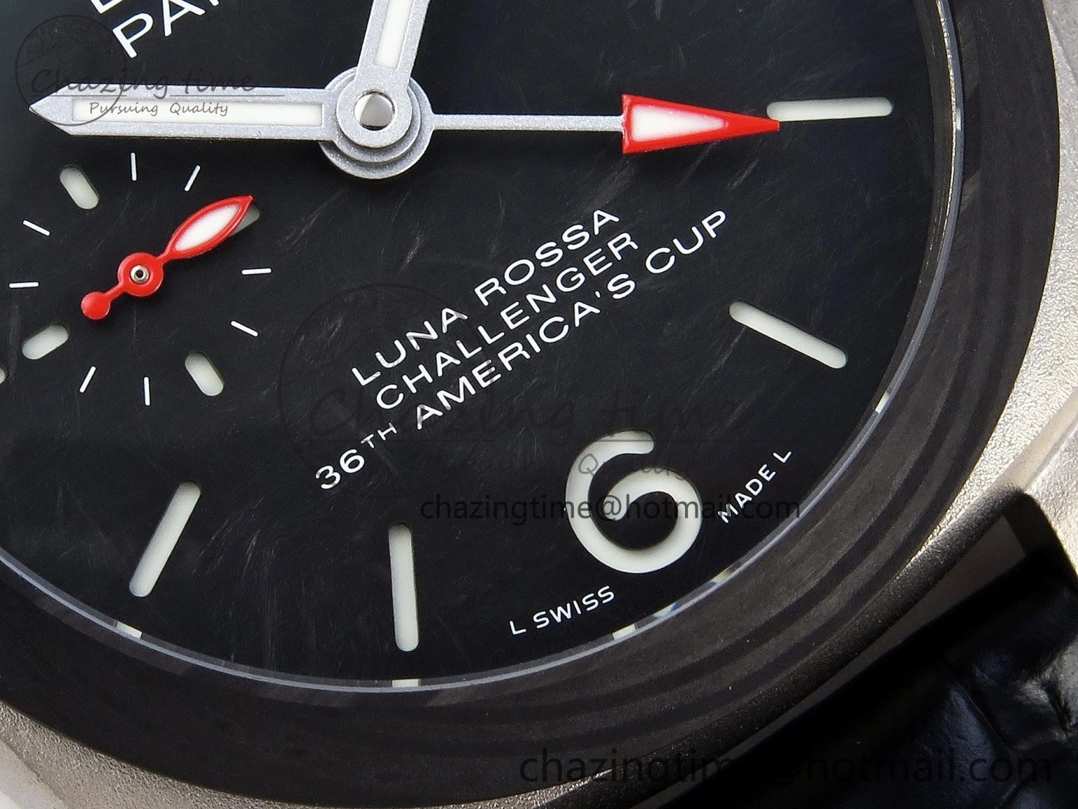 PAM1096 W LUMINOR GMT 42MM TITANIUM VSF 1:1 BEST EDITION BLACK DIAL ON BLACK LEATHER STRAP P.9011 SUPER CLONE