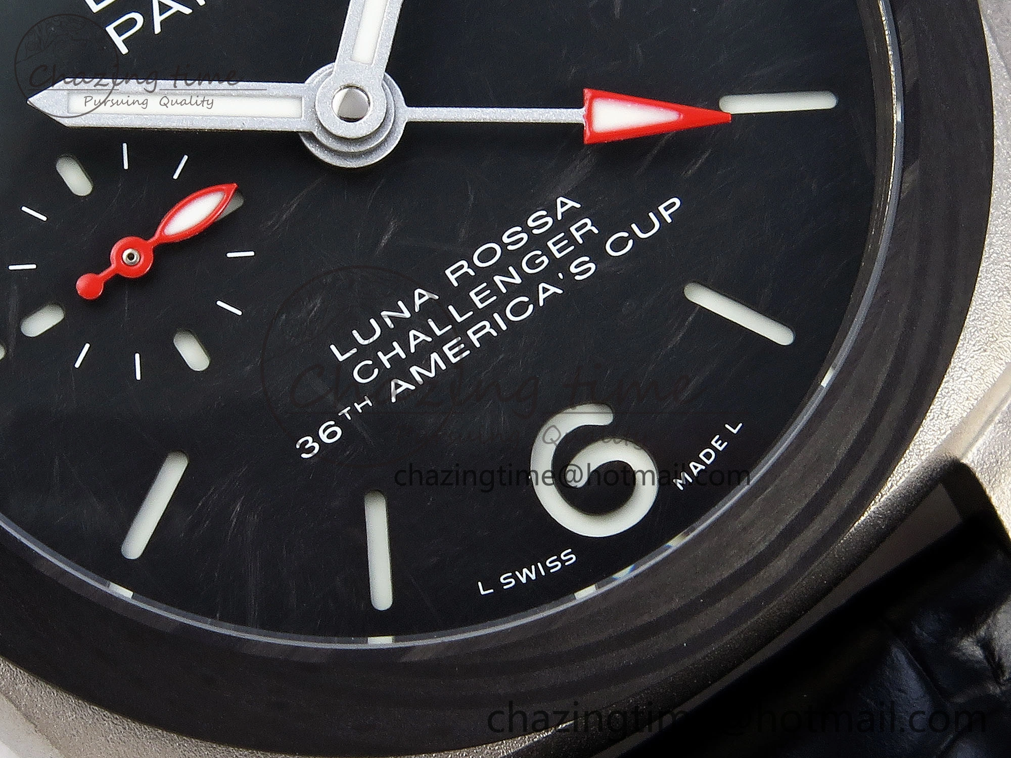 PAM1096 W LUMINOR GMT 42MM TITANIUM VSF 1:1 BEST EDITION BLACK DIAL ON BLACK LEATHER STRAP P.9011 SUPER CLONE