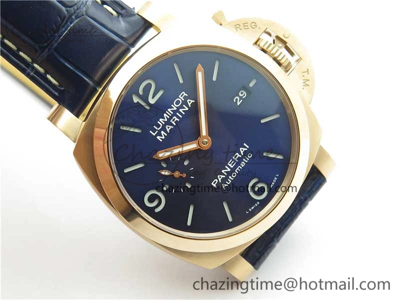 PAM1112 V GMT RG VSF 1:1 Best Edition Blue Dial on Blue Leather Strap P.9011 Super Clone