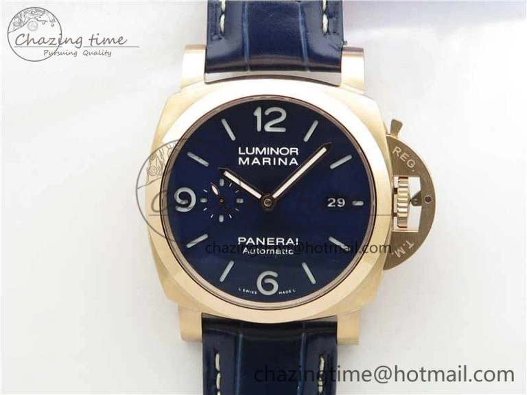 PAM1112 V GMT RG VSF 1:1 Best Edition Blue Dial on Blue Leather Strap P.9011 Super Clone