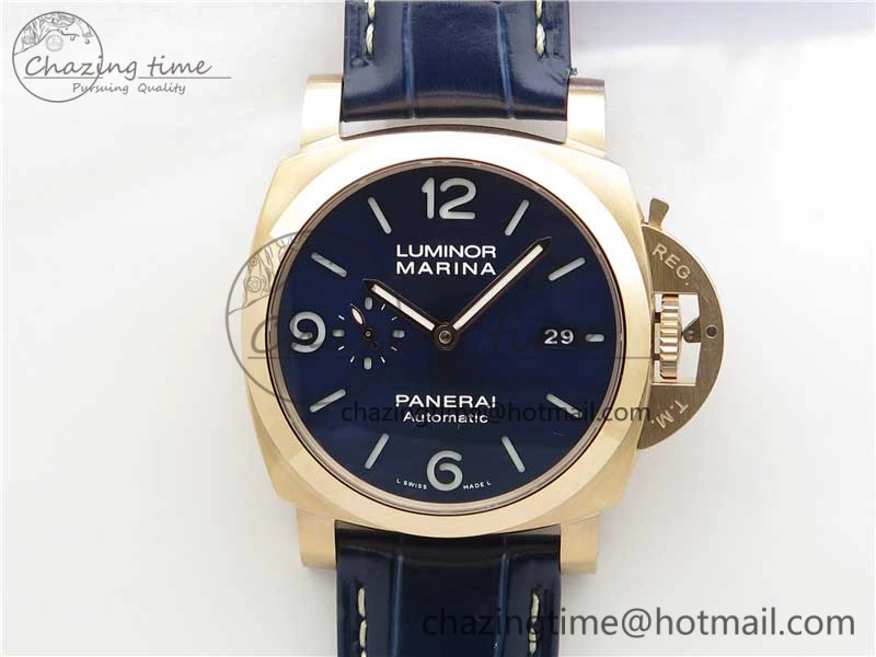 PAM1112 V GMT RG VSF 1:1 Best Edition Blue Dial on Blue Leather Strap P.9011 Super Clone