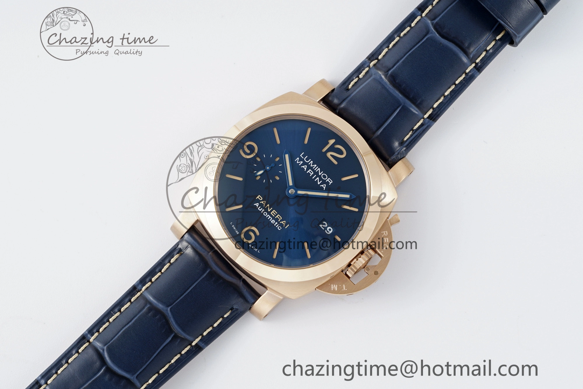 PAM1114 VSF 1:1 Best Edition Black Dial on Blue Leather Strap P9010