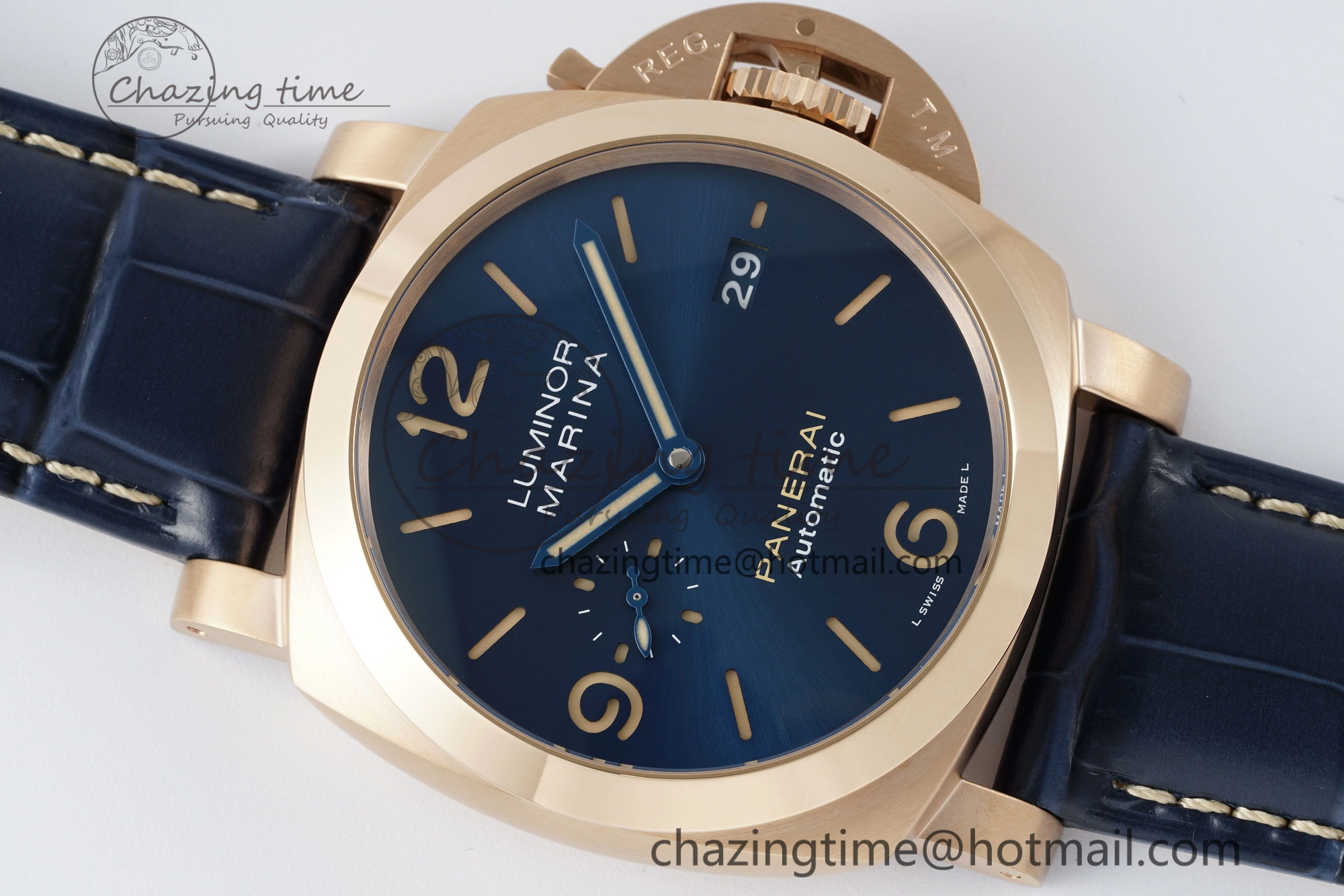 PAM1114 VSF 1:1 Best Edition Black Dial on Blue Leather Strap P9010
