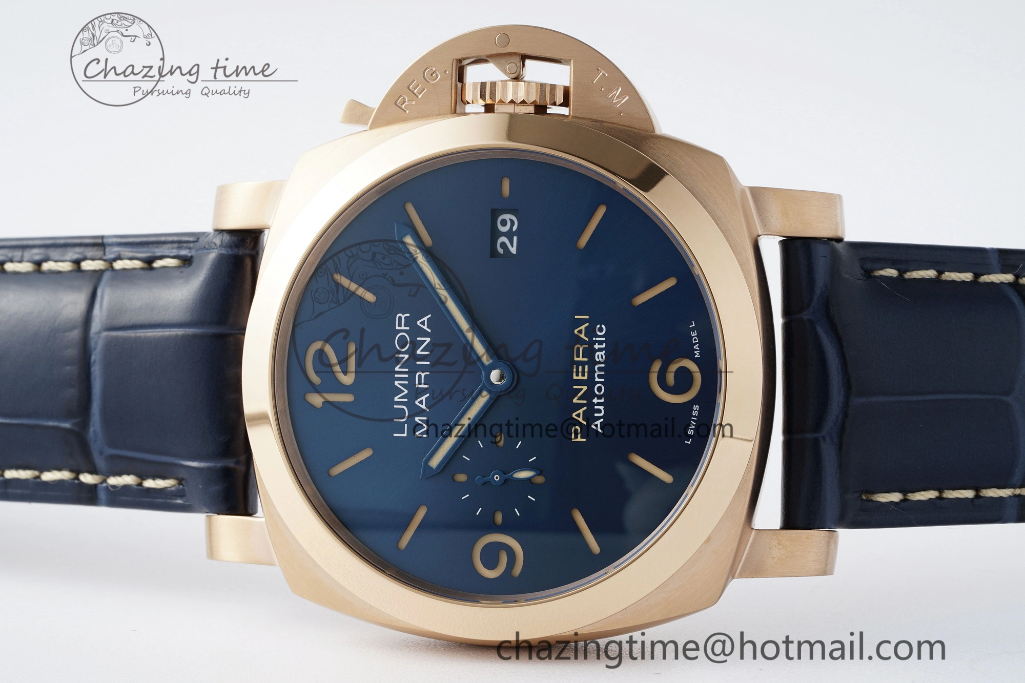 PAM1114 VSF 1:1 Best Edition Black Dial on Blue Leather Strap P9010
