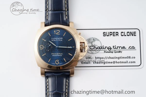 PAM1114 VSF 1:1 Best Edition Black Dial on Blue Leather Strap P9010