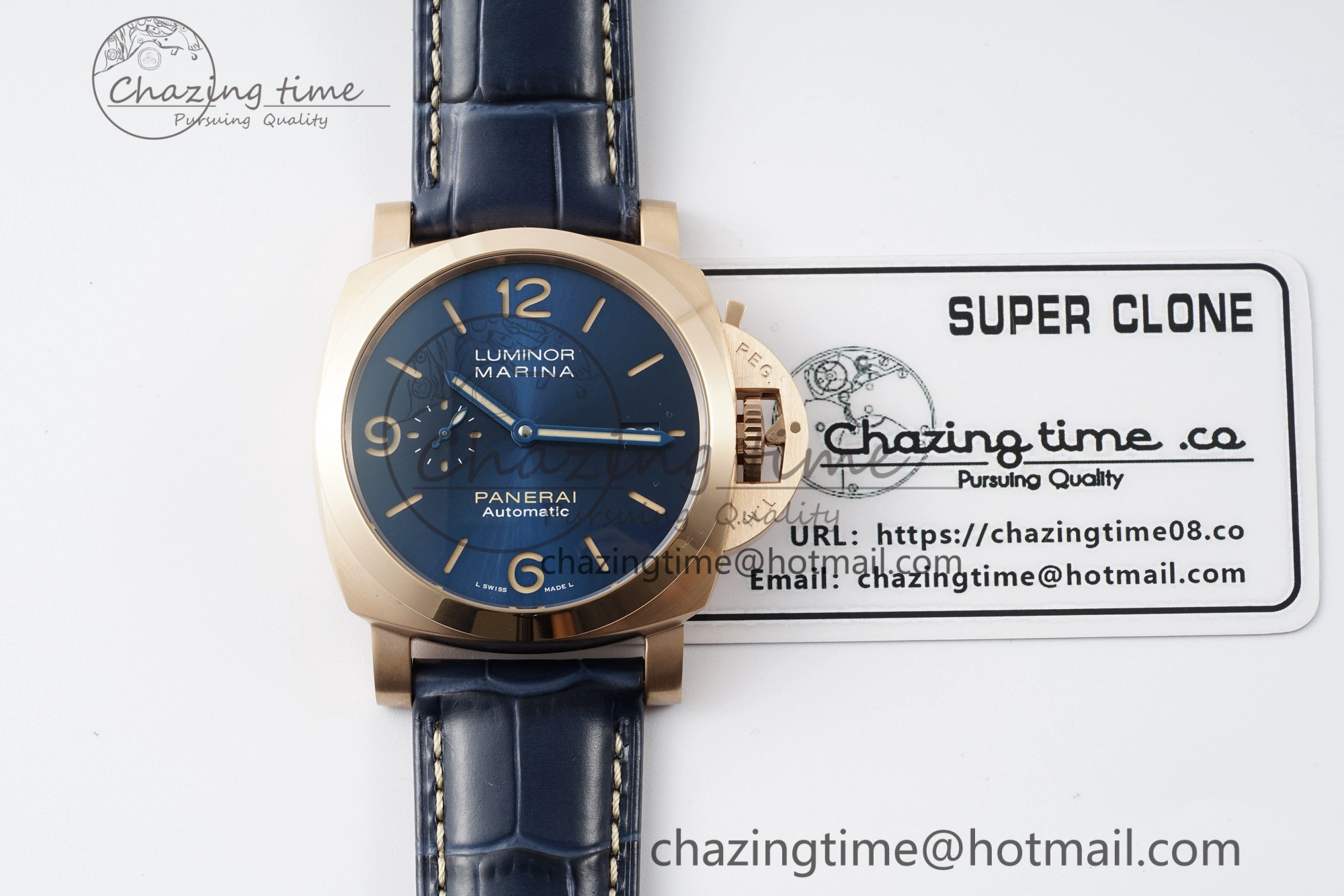 PAM1114 VSF 1:1 Best Edition Black Dial on Blue Leather Strap P9010