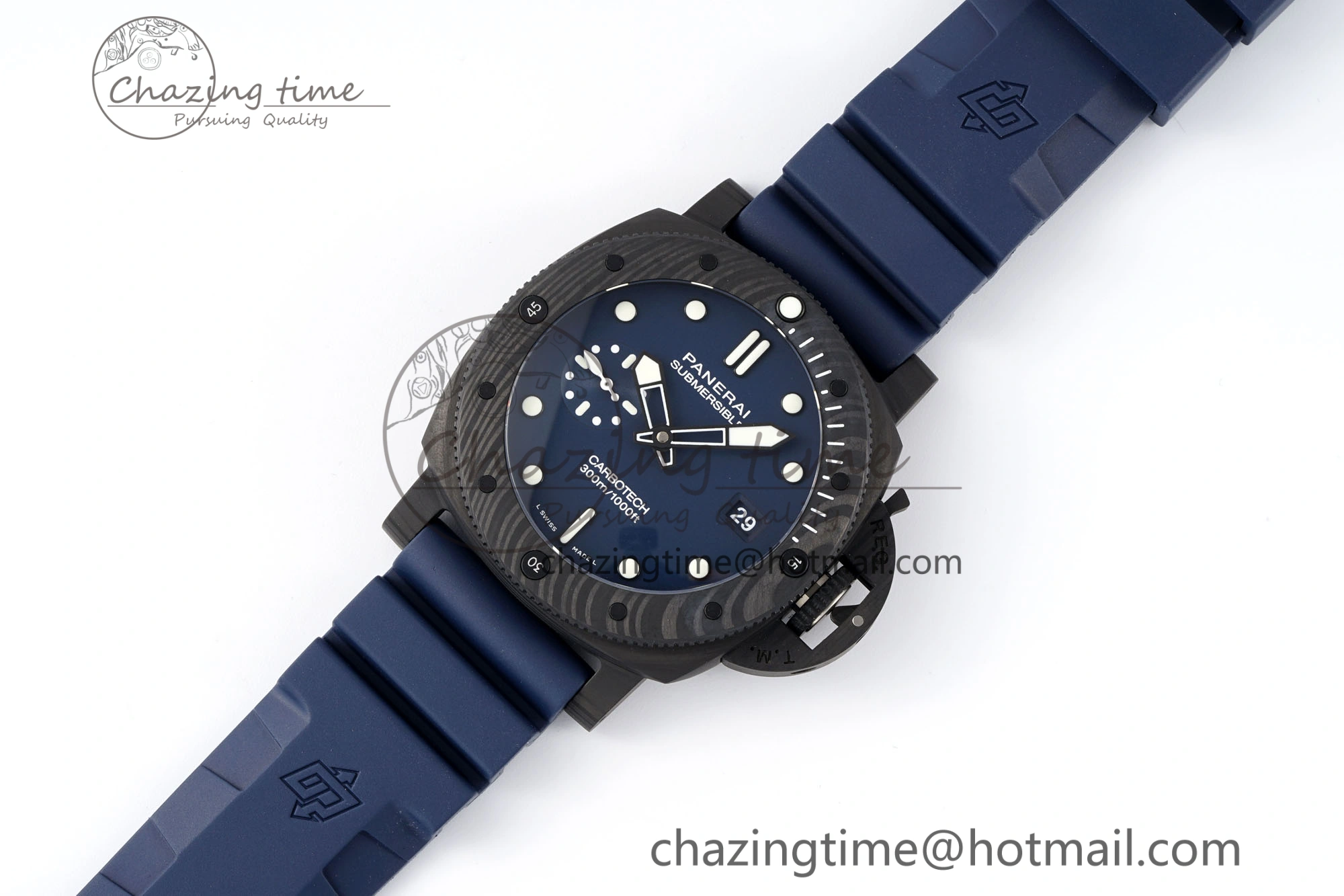 PAM1232 W Carbotech VSF 1:1 Best Edition Blue Dial on Blue Rubber Strap P900