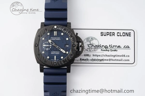 PAM1232 W Carbotech VSF 1:1 Best Edition Blue Dial on Blue Rubber Strap P900