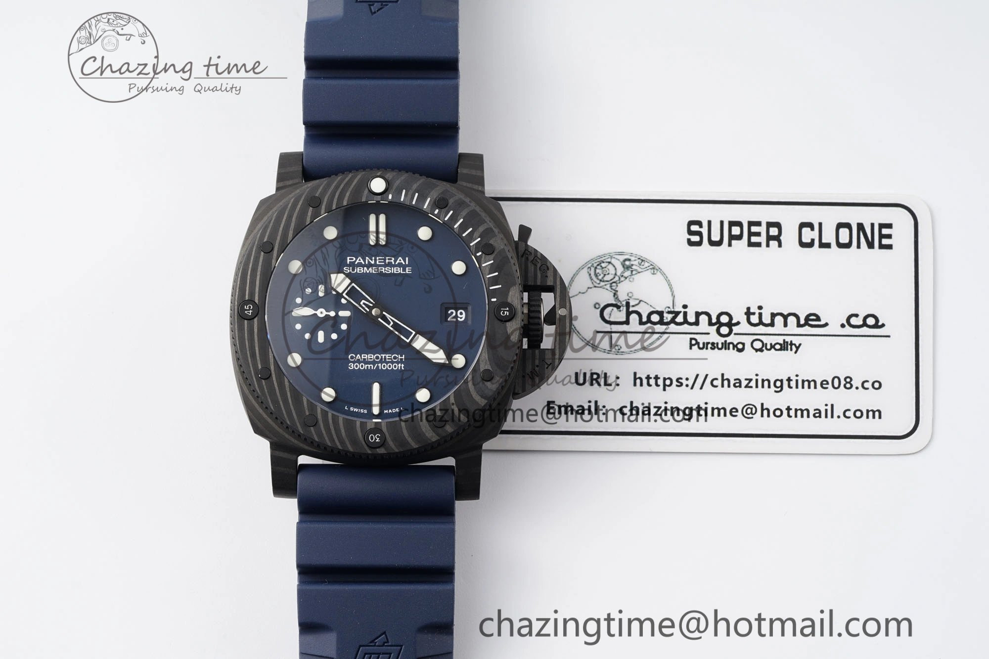 PAM1232 W Carbotech VSF 1:1 Best Edition Blue Dial on Blue Rubber Strap P900