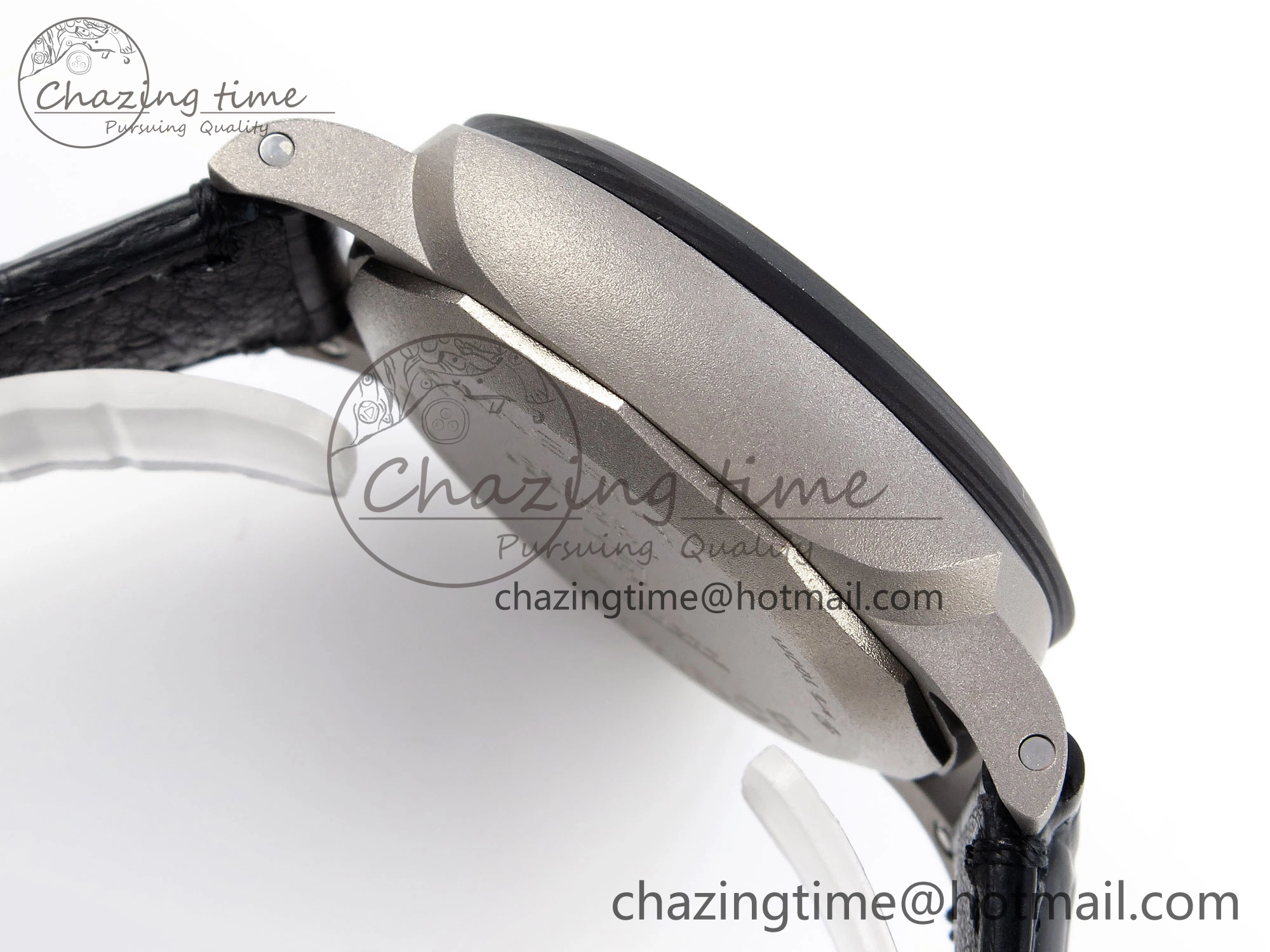 PAM1279 X LUMINOR GMT 42MM TITANIUM VSF 1:1 BEST EDITION BLUE DIAL ON BLACK LEATHER STRAP P.9011 SUPER CLONE