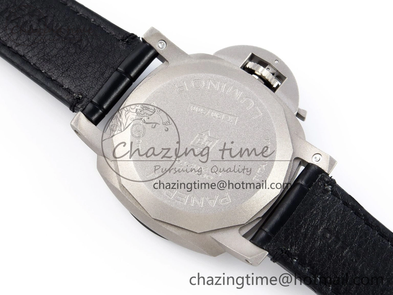 PAM1279 X LUMINOR GMT 42MM TITANIUM VSF 1:1 BEST EDITION BLUE DIAL ON BLACK LEATHER STRAP P.9011 SUPER CLONE