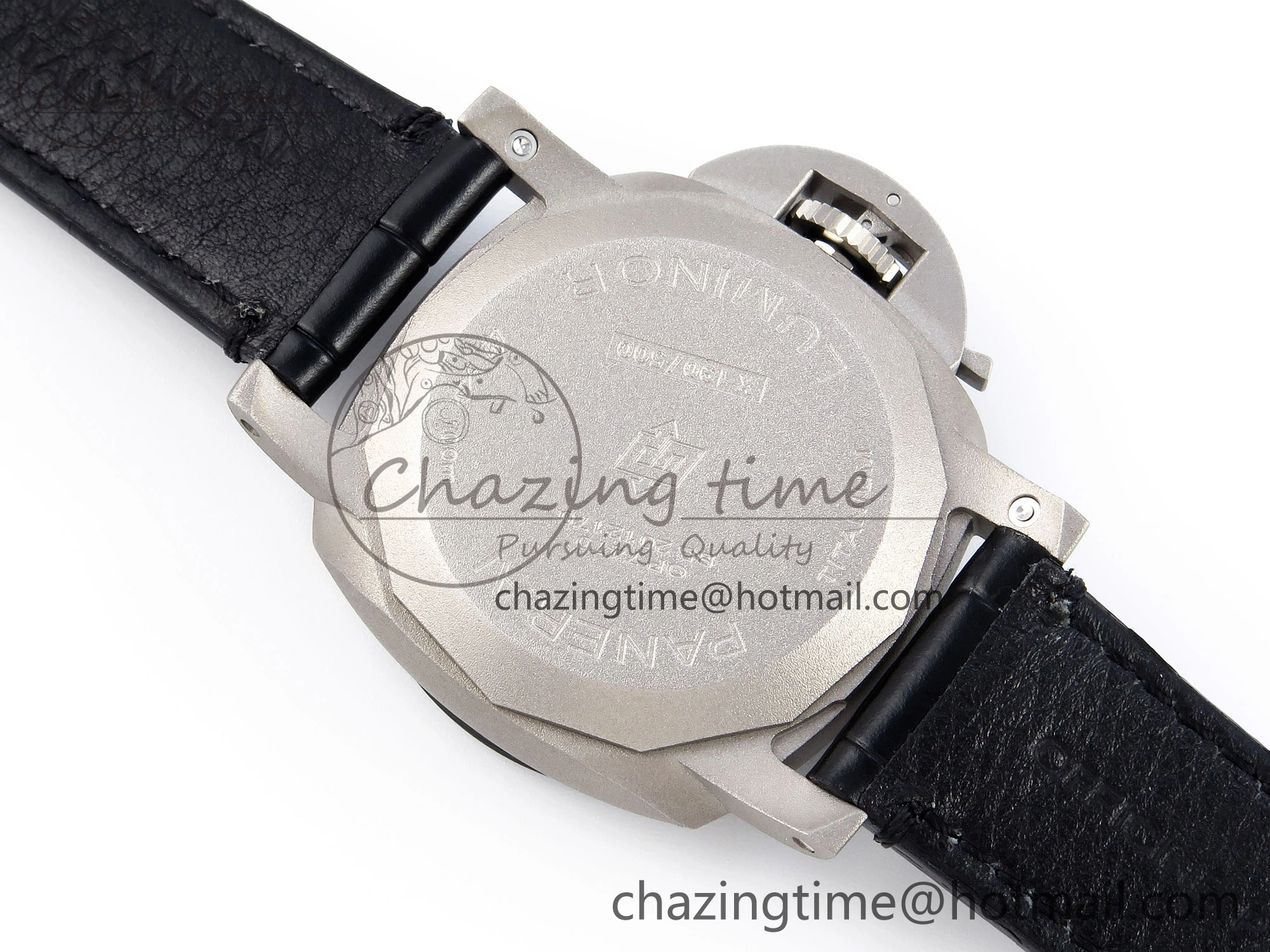 PAM1279 X LUMINOR GMT 42MM TITANIUM VSF 1:1 BEST EDITION BLUE DIAL ON BLACK LEATHER STRAP P.9011 SUPER CLONE
